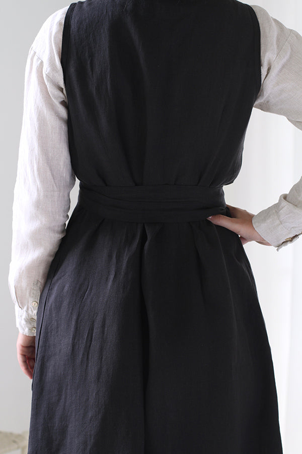 CUISINE APRON DRESS IN BLACK LINEN ...